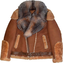 Load image into Gallery viewer, Brown Pilot Mens Leather Jacket With Fur - Shearling leather
