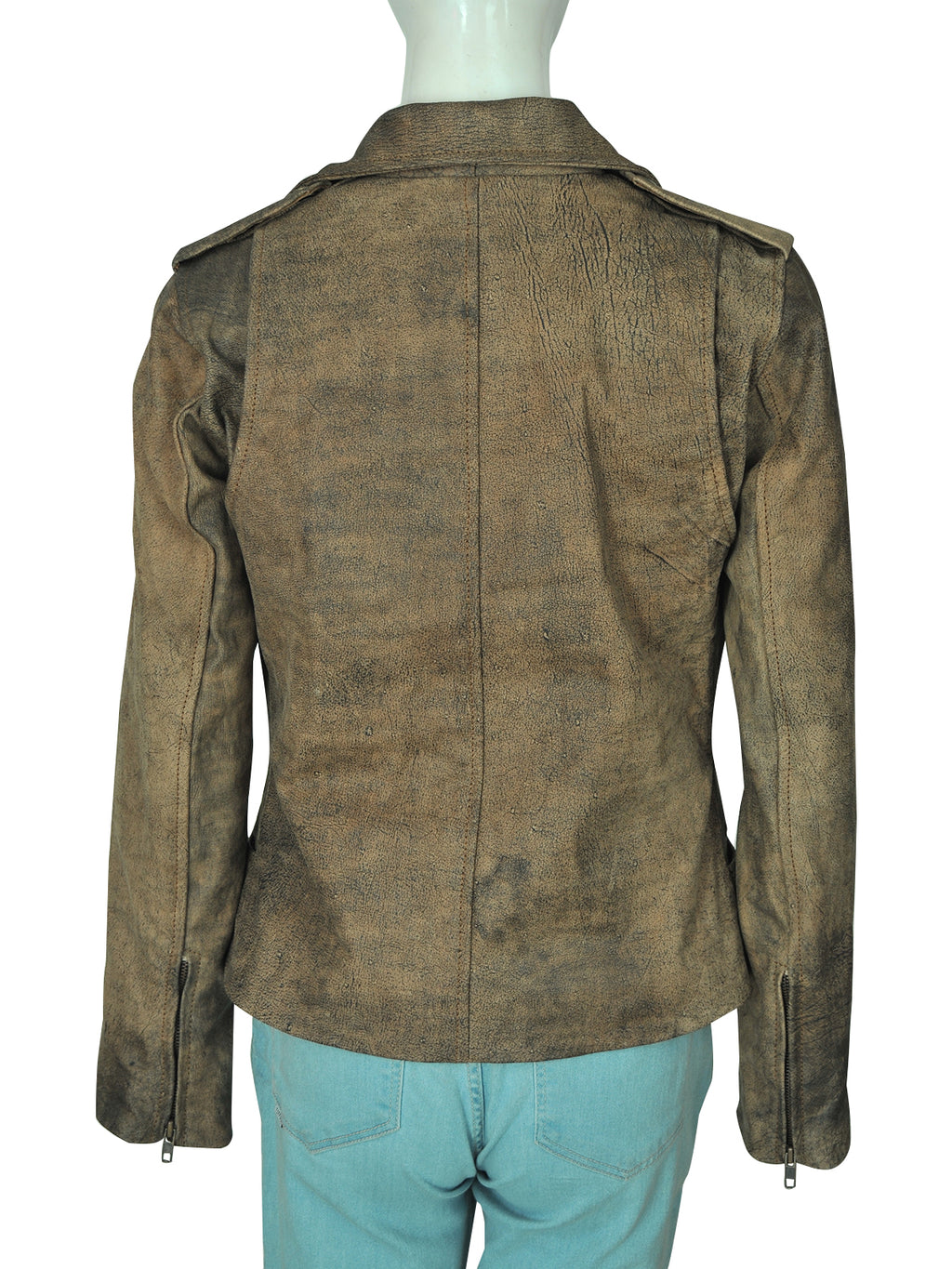 Dirty Brown Distressed Leather Jacket - Shearling leather