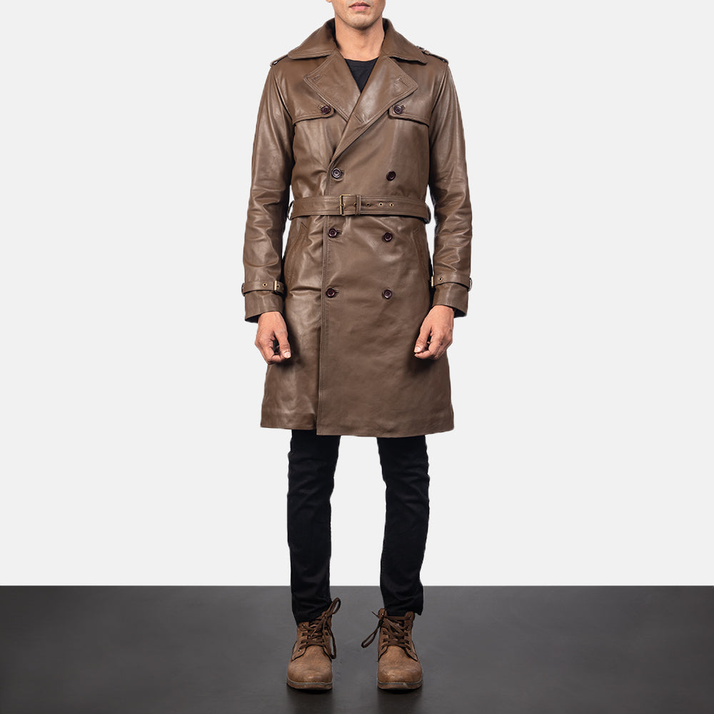 Mens Brown Sheepskin Leather Duster Coat