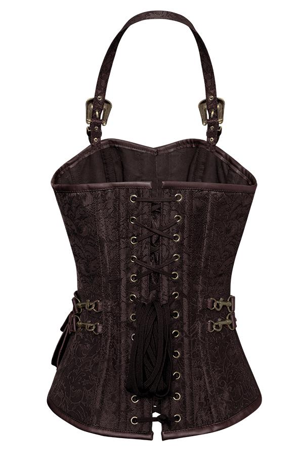 Newton Brown Corset with Strap and Faux Leather Pouch - Shearling leather