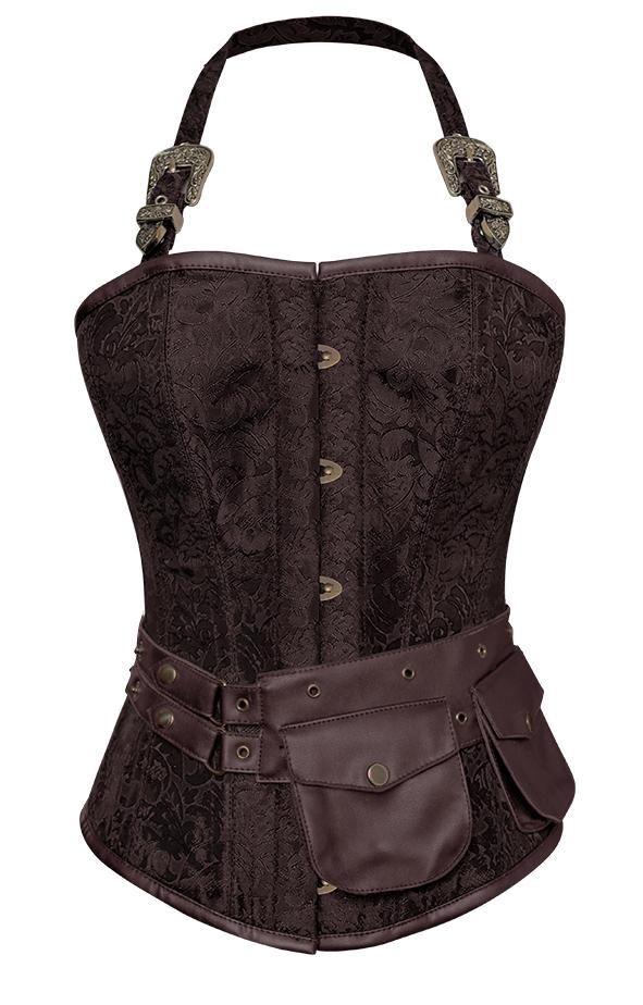 Newton Brown Corset with Strap and Faux Leather Pouch - Shearling leather