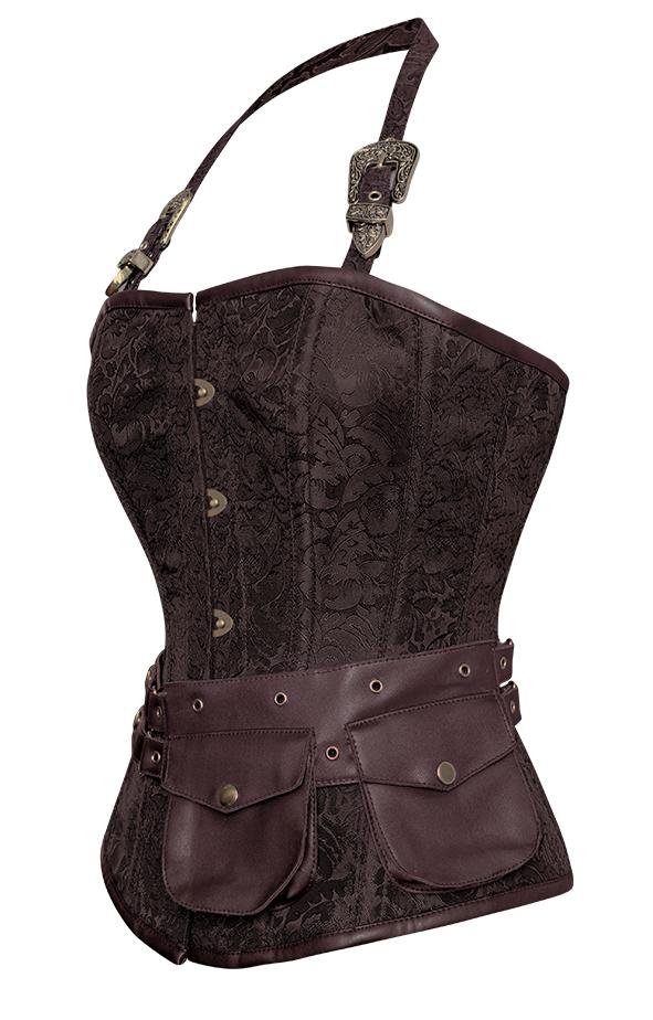Newton Brown Corset with Strap and Faux Leather Pouch - Shearling leather
