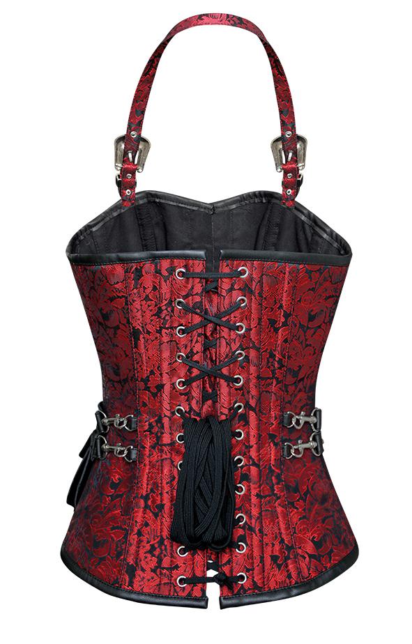 Zeta Red Corset with Strap and Faux Leather Pouch - Shearling leather
