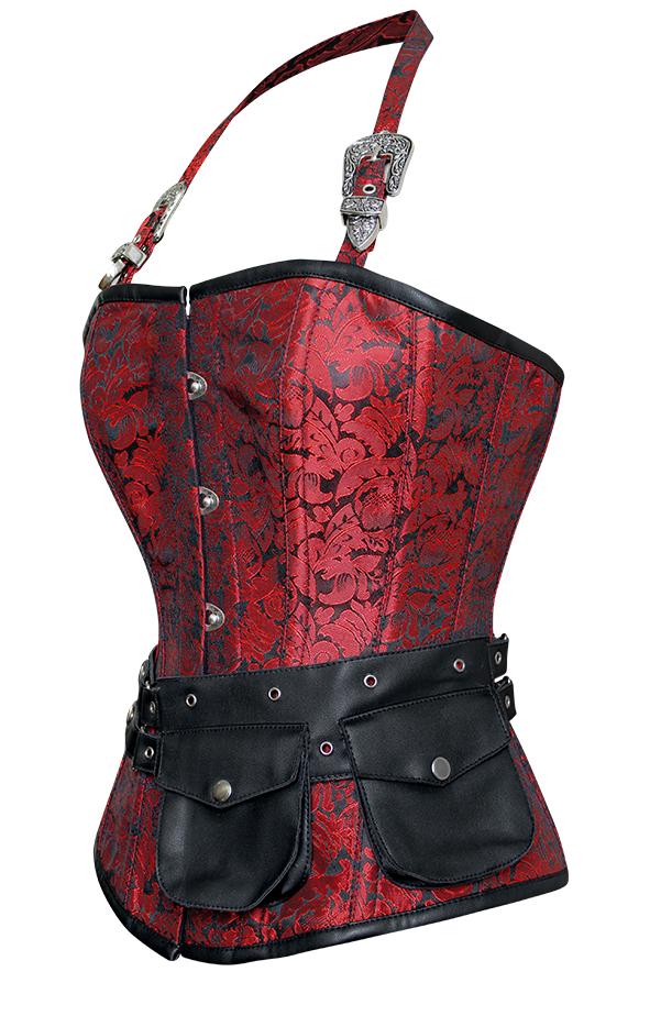 Zeta Red Corset with Strap and Faux Leather Pouch - Shearling leather