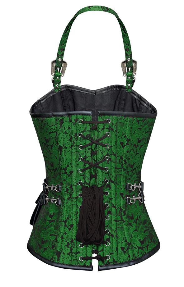 Naomie Green Corset with Strap and Faux Leather Pouch - Shearling leather
