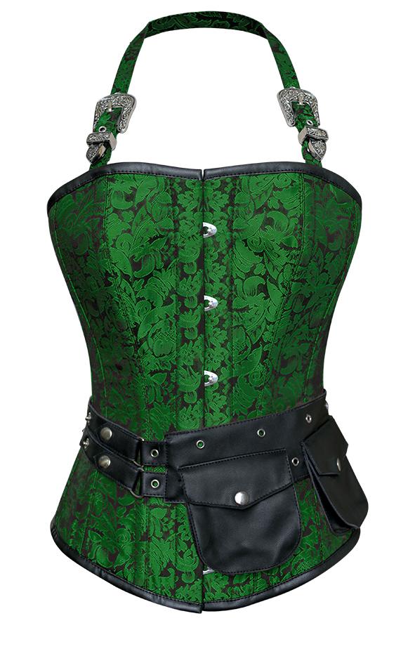 Naomie Green Corset with Strap and Faux Leather Pouch - Shearling leather