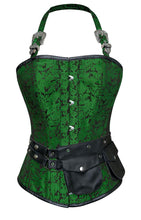 Load image into Gallery viewer, Naomie Green Corset with Strap and Faux Leather Pouch - Shearling leather
