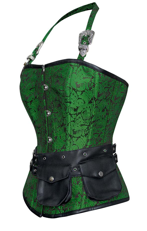Naomie Green Corset with Strap and Faux Leather Pouch - Shearling leather