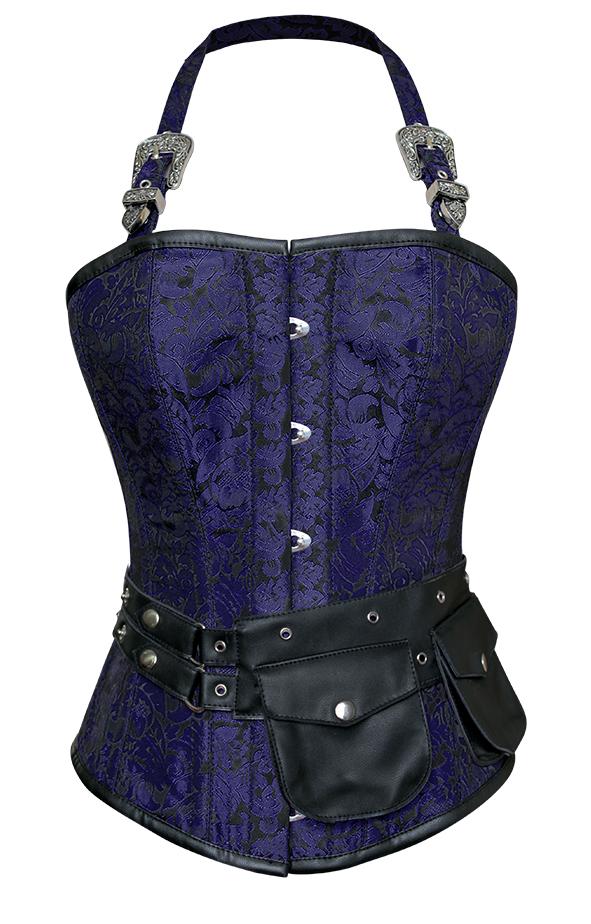 Mbatha Blue Corset with Strap and Faux Leather Pouch - Shearling leather