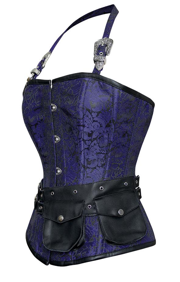 Mbatha Blue Corset with Strap and Faux Leather Pouch - Shearling leather