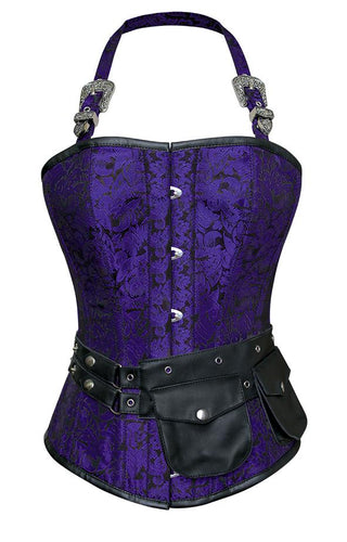 Rosamund Purple Corset with Strap and Faux Leather Pouch - Shearling leather