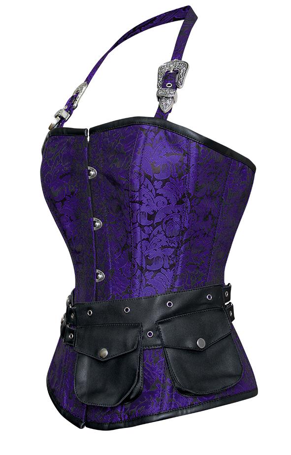 Rosamund Purple Corset with Strap and Faux Leather Pouch - Shearling leather