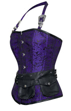 Load image into Gallery viewer, Rosamund Purple Corset with Strap and Faux Leather Pouch - Shearling leather
