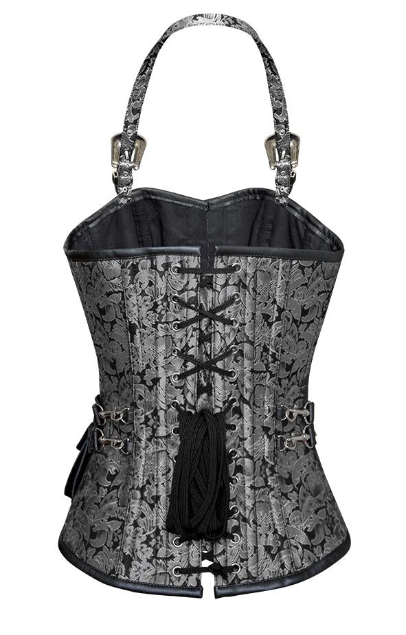 Christie Silver Corset with Strap and Faux Leather Pouch - Shearling leather