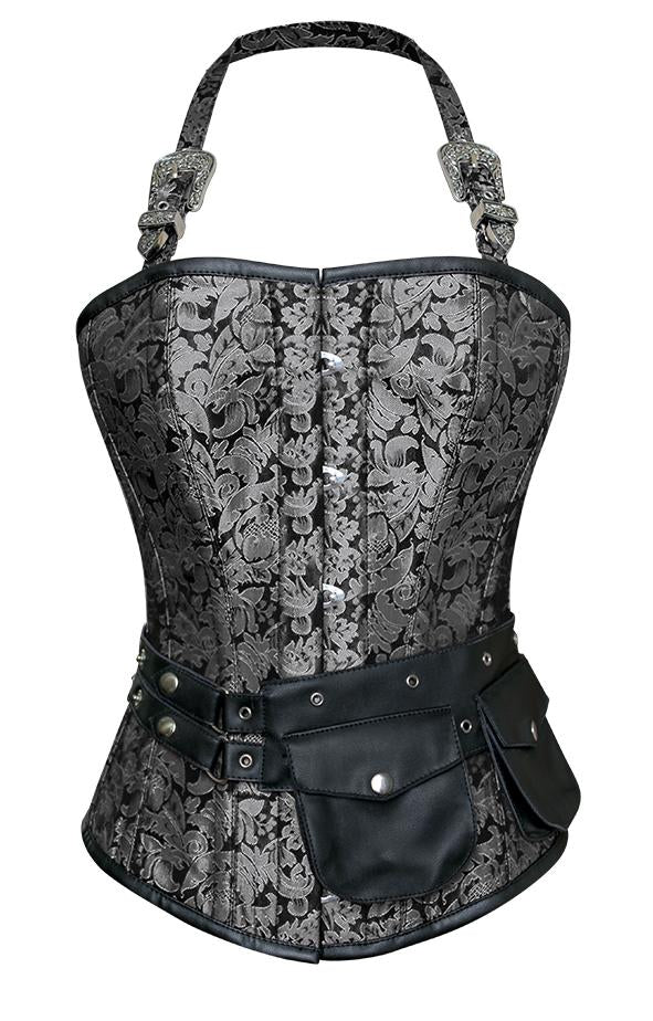 Christie Silver Corset with Strap and Faux Leather Pouch - Shearling leather