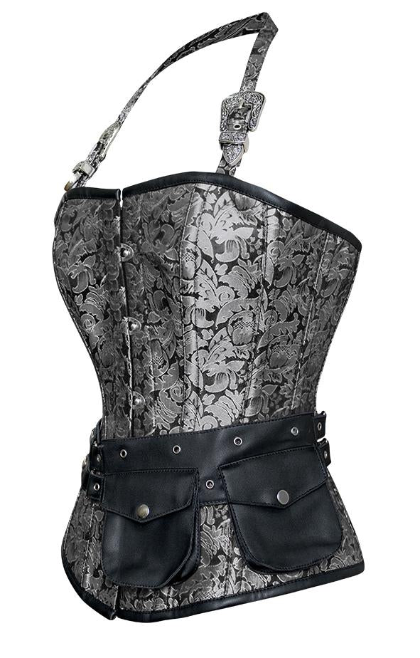 Christie Silver Corset with Strap and Faux Leather Pouch - Shearling leather