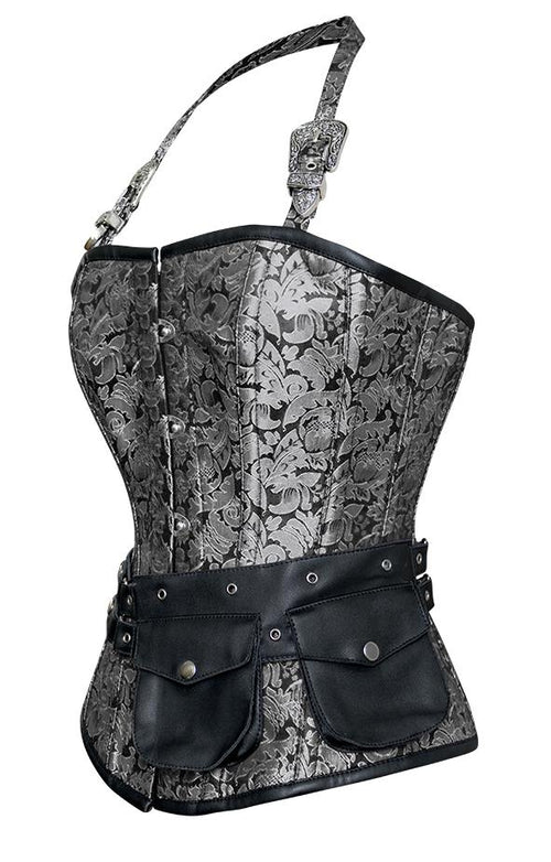 Christie Silver Corset with Strap and Faux Leather Pouch - Shearling leather