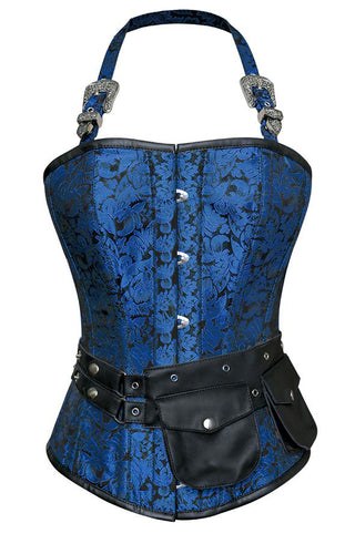 Walters Turquoise Corset with Strap and Faux Leather Pouch - Shearling leather