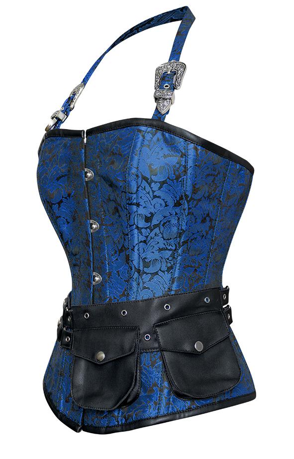 Walters Turquoise Corset with Strap and Faux Leather Pouch - Shearling leather