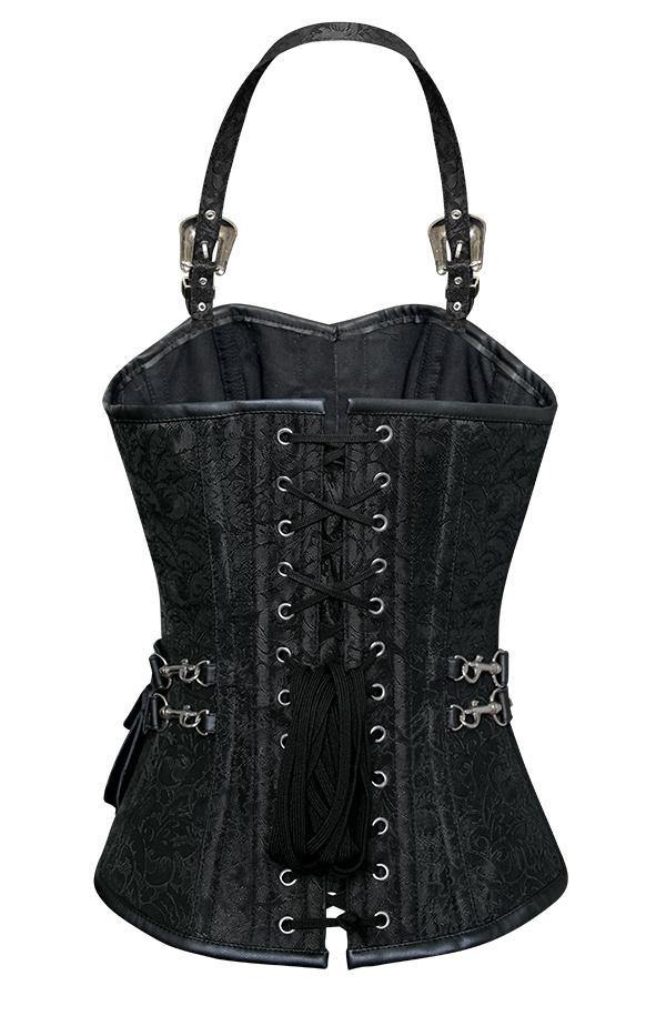Andrews Black Corset with Strap and Faux Leather Pouch - Shearling leather