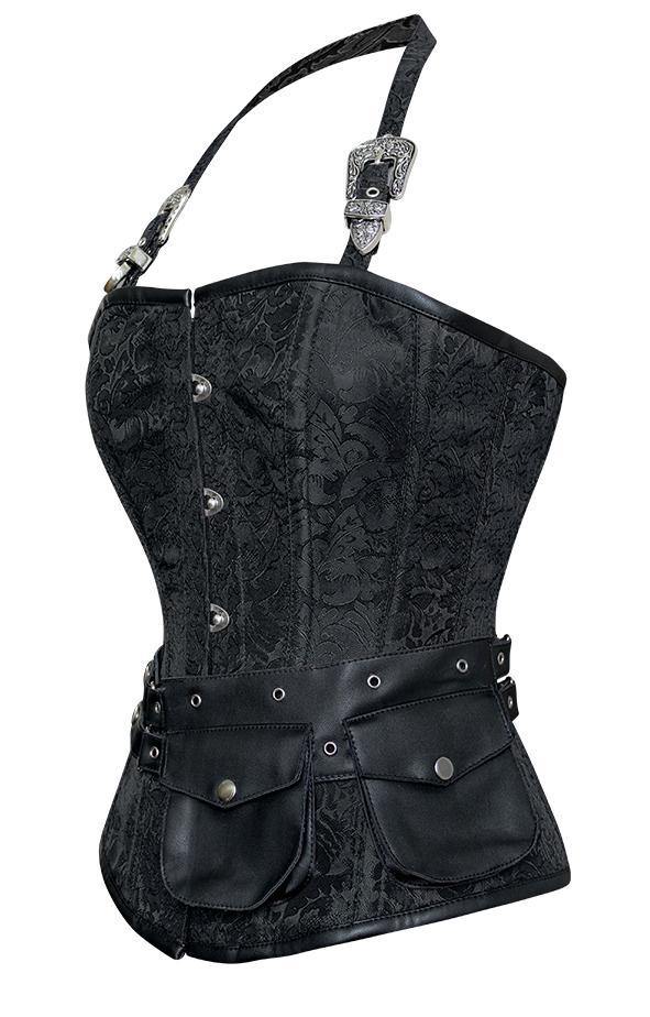 Andrews Black Corset with Strap and Faux Leather Pouch - Shearling leather