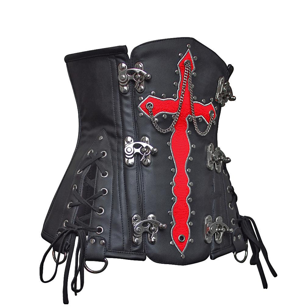 Olesya Blood Crossed Black Faux Leather Underbust Corset - Shearling leather