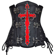 Load image into Gallery viewer, Olesya Blood Crossed Black Faux Leather Underbust Corset - Shearling leather
