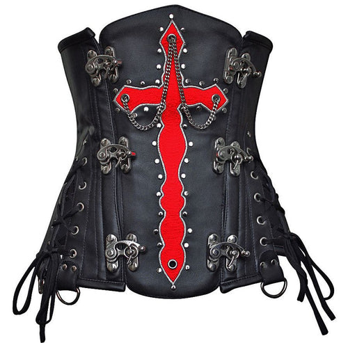 Olesya Blood Crossed Black Faux Leather Underbust Corset - Shearling leather