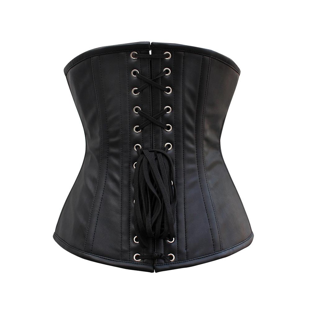 Olesya Blood Crossed Black Faux Leather Underbust Corset - Shearling leather