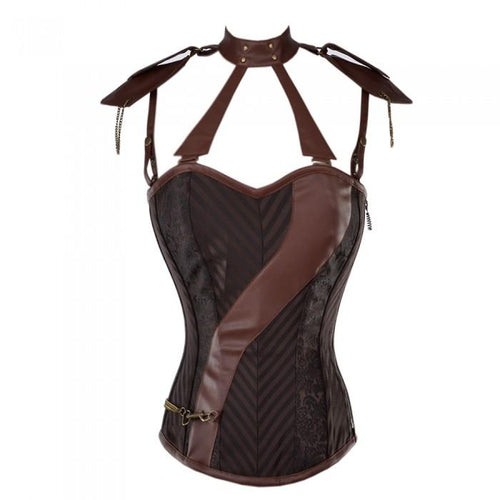 Whalen Steampunk Corset With Faux Leather Cage Straps - Shearling leather