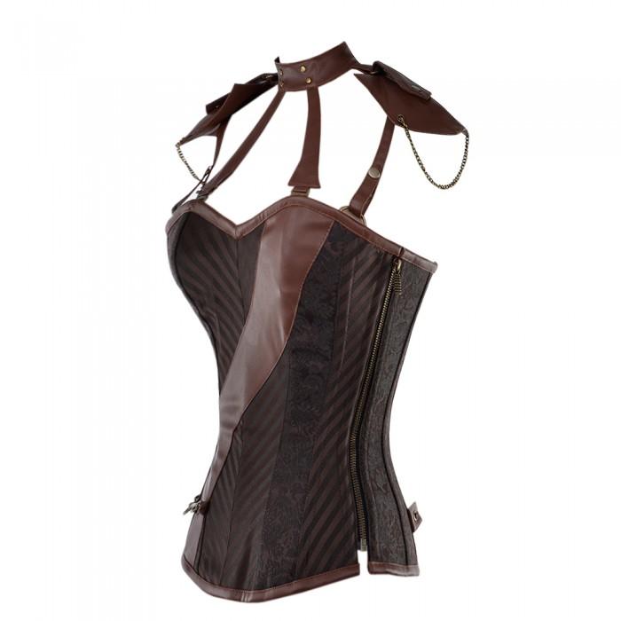 Whalen Steampunk Corset With Faux Leather Cage Straps - Shearling leather