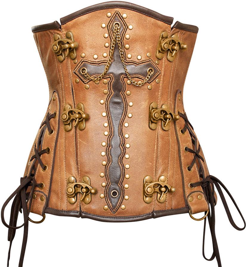 Guthrie Crossed Design Crunch Leather Underbust Corset - Shearling leather