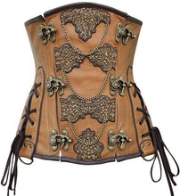 Load image into Gallery viewer, Neville Embroidered Crunch Leather Underbust Corset - Shearling leather
