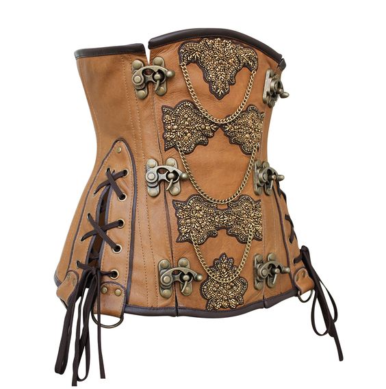 Neville Embroidered Crunch Leather Underbust Corset - Shearling leather