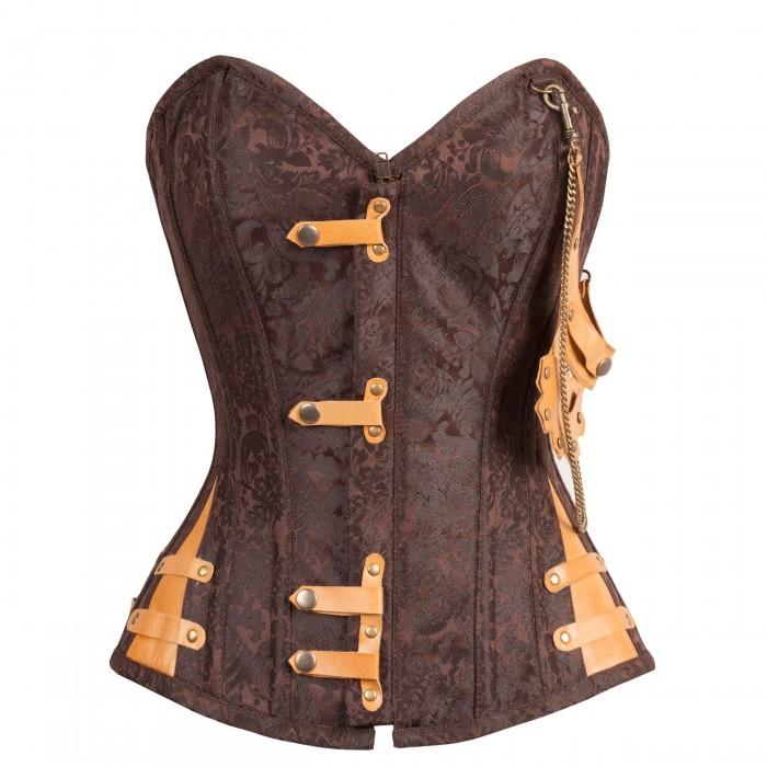 Bev Brown Steampunk Corset - Shearling leather