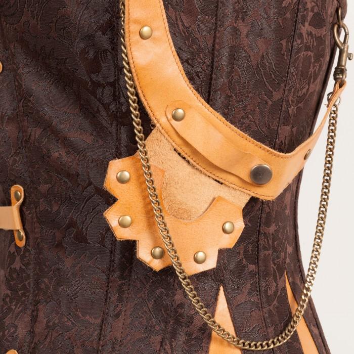 Hall Brown Steampunk Corset With Attached Neck Gear - Shearling leather