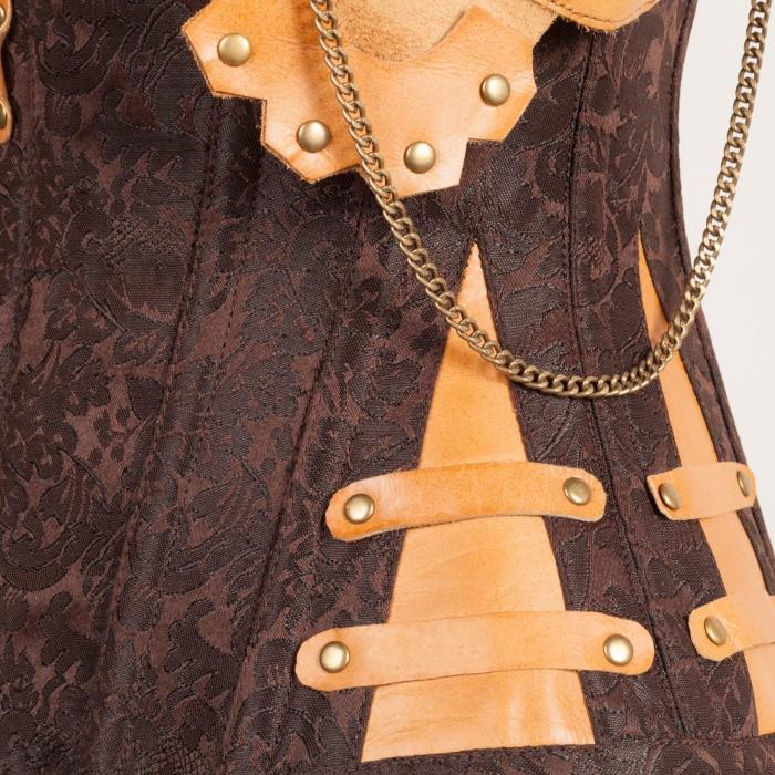 Hall Brown Steampunk Corset With Attached Neck Gear - Shearling leather