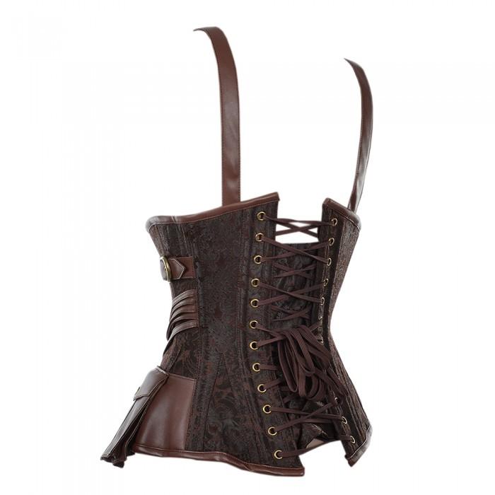 Borrego Brocade And Faux Leather Steampunk Underbust Corset - Shearling leather