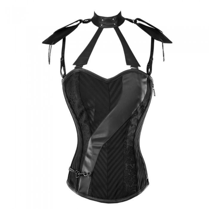 Coleen Gothic Corset With Faux Leather Cage Straps - Shearling leather