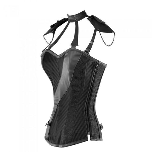 Coleen Gothic Corset With Faux Leather Cage Straps - Shearling leather
