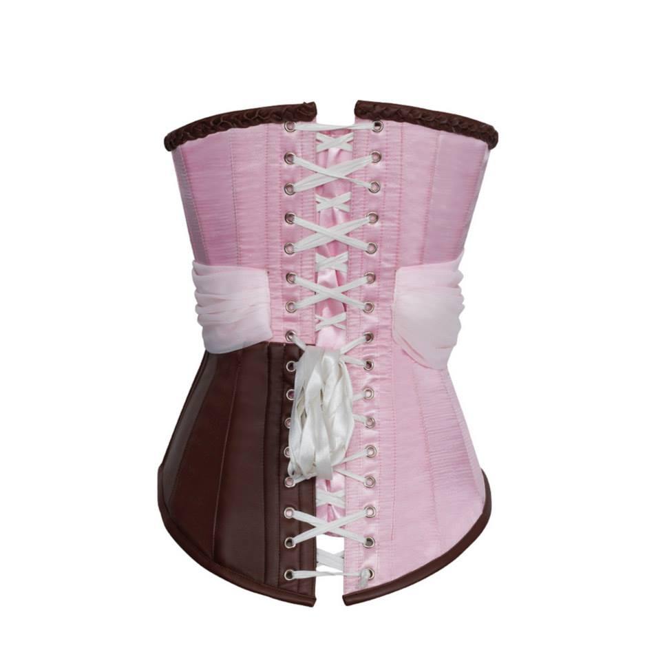 Adrion Pink Satin & Faux Leather Braided Trimming Corset - Shearling leather