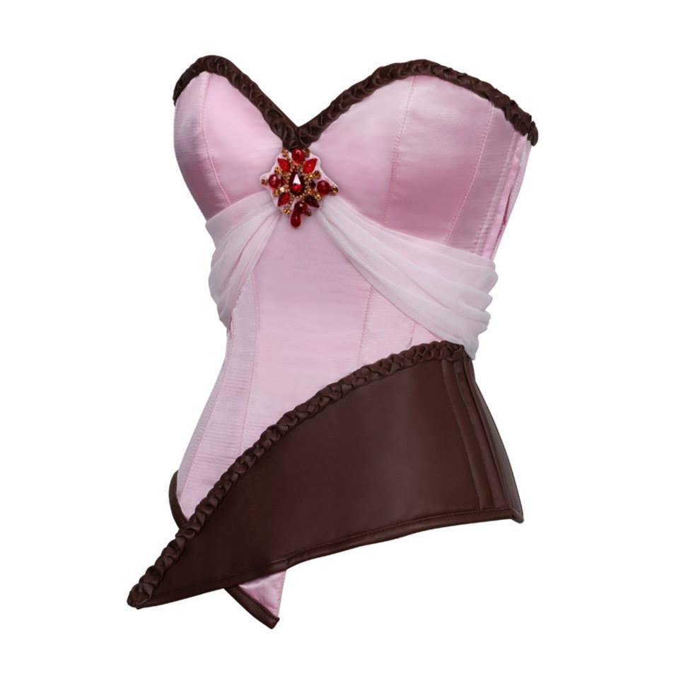 Adrion Pink Satin & Faux Leather Braided Trimming Corset - Shearling leather