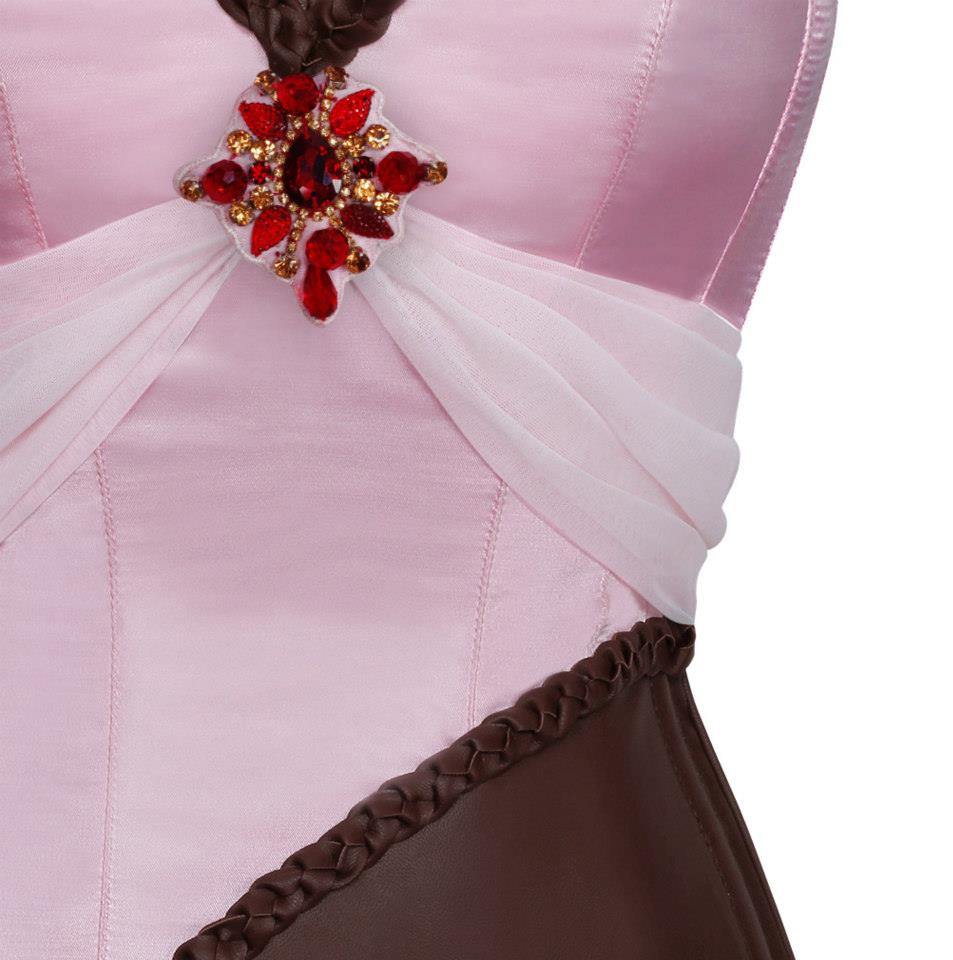 Adrion Pink Satin & Faux Leather Braided Trimming Corset - Shearling leather
