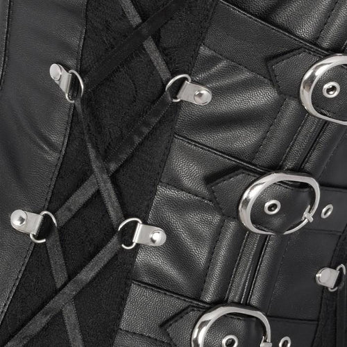 Cavill Black Faux Leather Overbust Corset with Criss Cross Lacing - Shearling leather