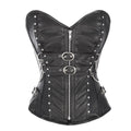 Renner Black Faux Leather Overbust Corset with Buckle Design - Shearling leather
