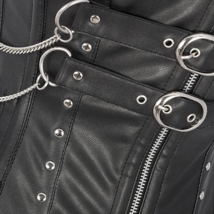 Renner Black Faux Leather Overbust Corset with Buckle Design - Shearling leather