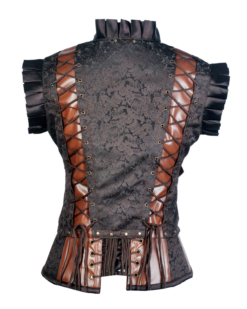 Harry Coffee Brown Brocade & Faux Leather Corset With Jacket - Shearling leather