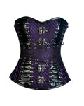 Gray Purple Brocade & Black Faux Leather Gothic Corset - Shearling leather
