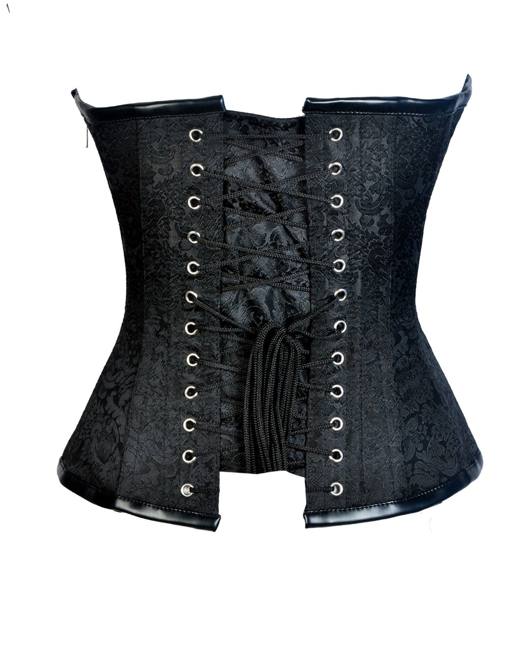 Teryy Black Brocade & Faux Leather Gothic Corset - Shearling leather