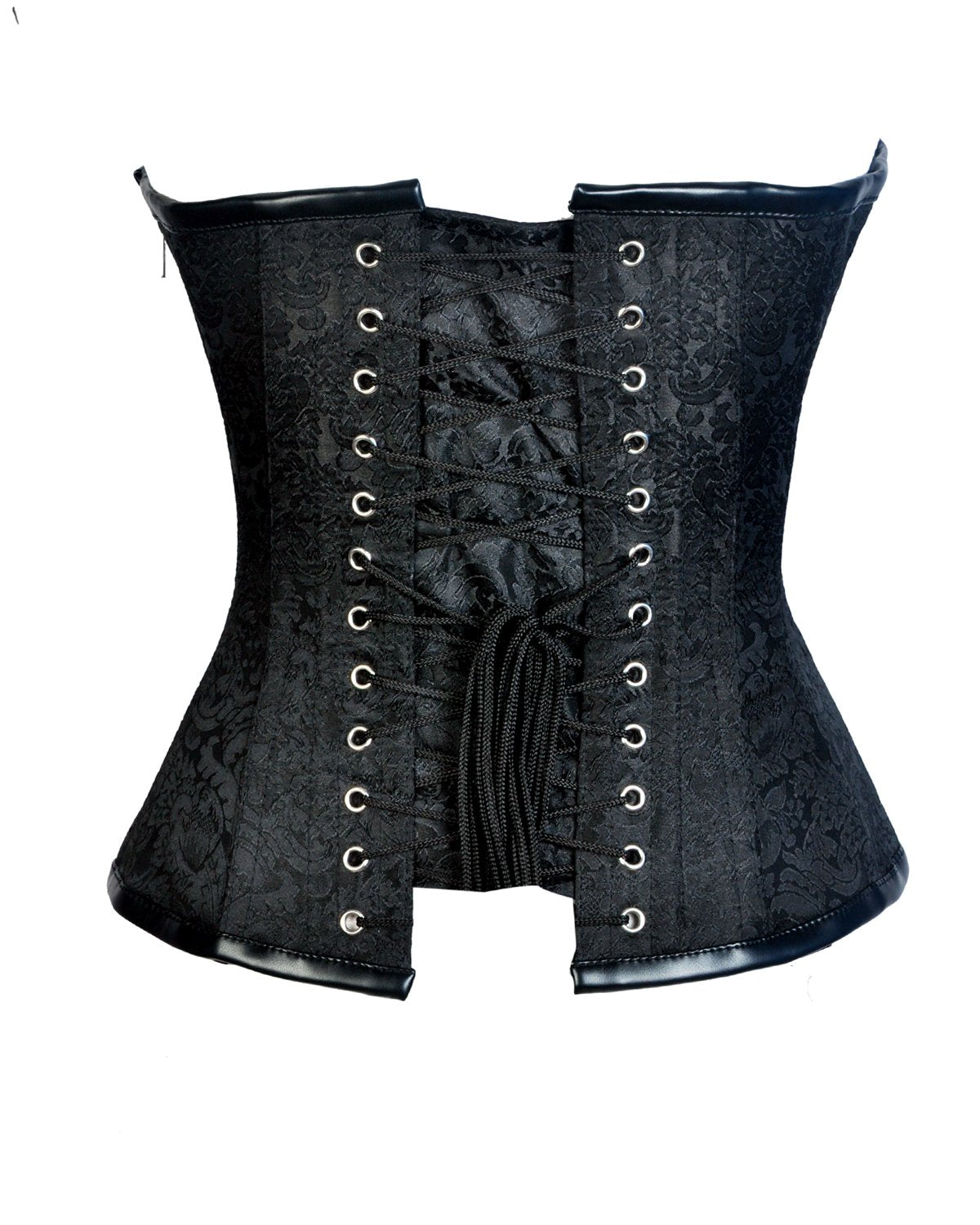 Teryy Black Brocade & Faux Leather Gothic Corset - Shearling leather